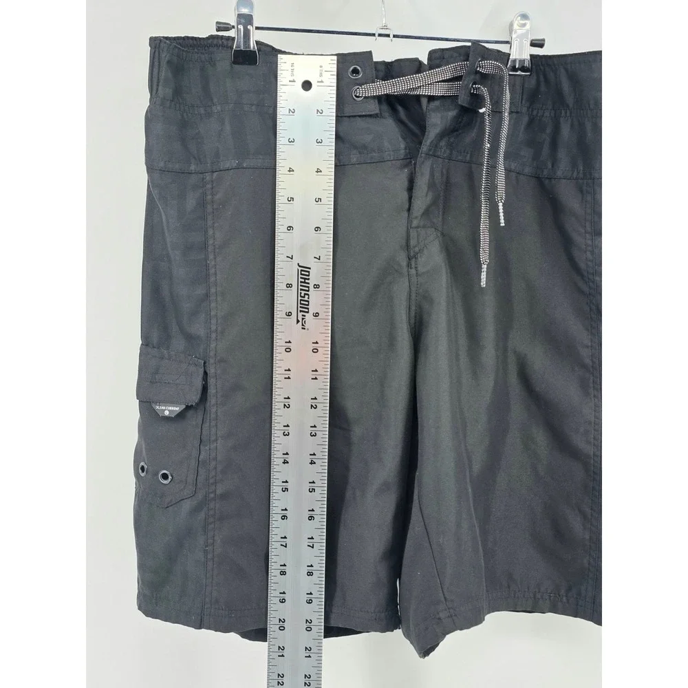 Ocean Current Cargo Lined Swim Trunks Mens Size Large Black Surf Beachwear